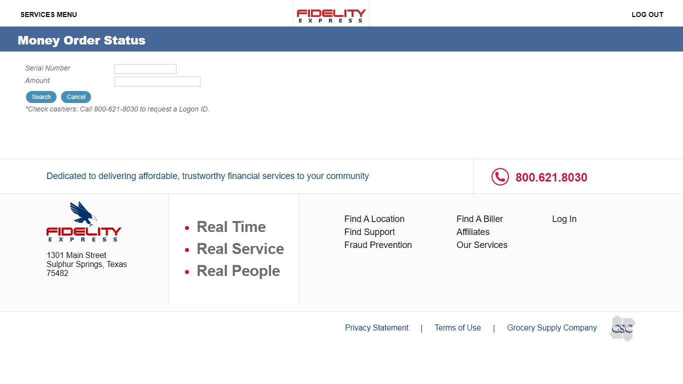 Money Order Status - Fidelity Express